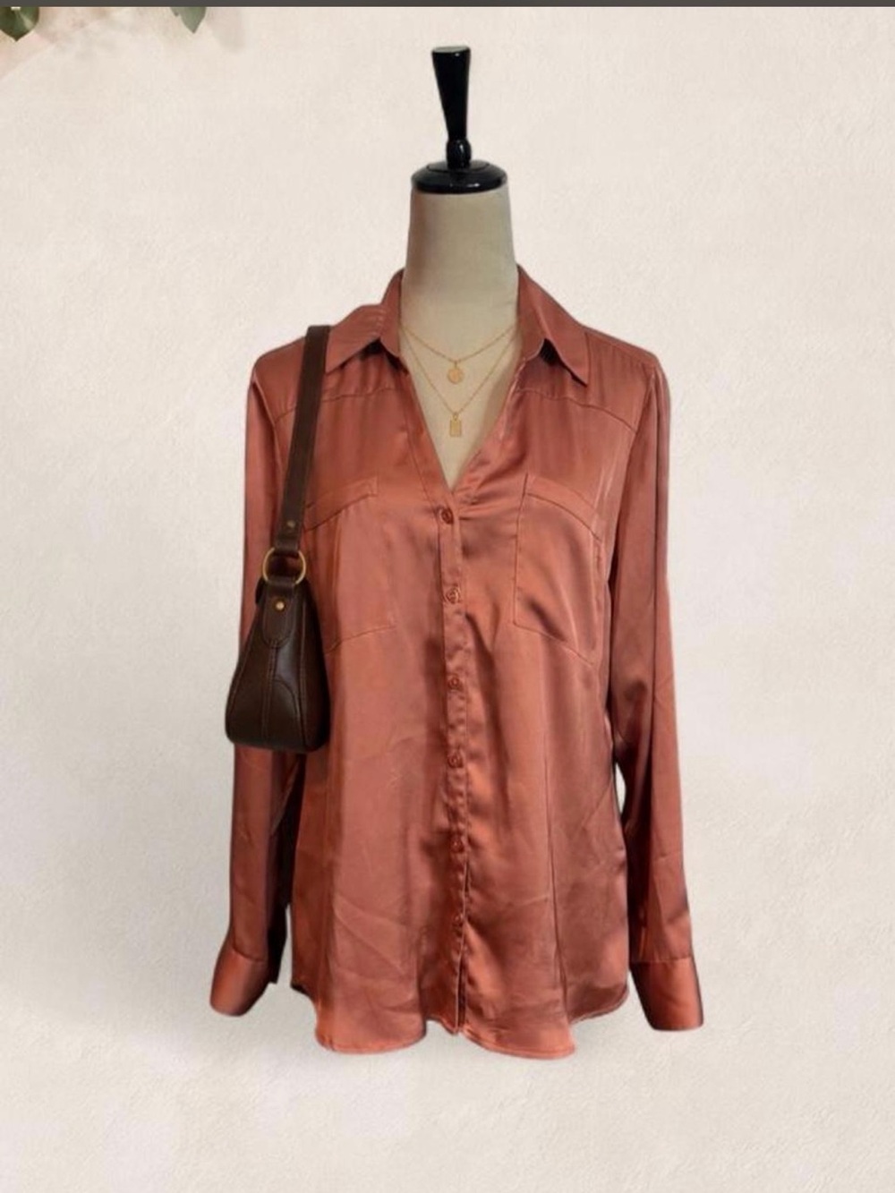 Express Satin Button-Down Shirt in Copper
